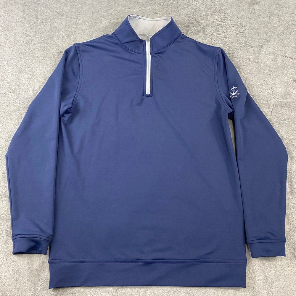 Peter Millar Pullover Performance Sweatshirt Boys L 11-12 Blue Quarter Zip  Logo